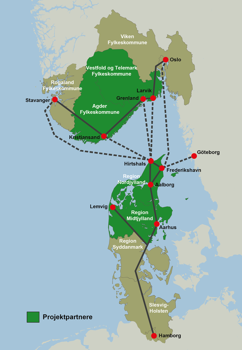 Karta över stråket som kallas Jyllandskorridoren.